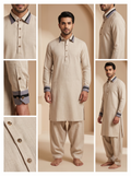 Oatmeal Textured Collared Kurta