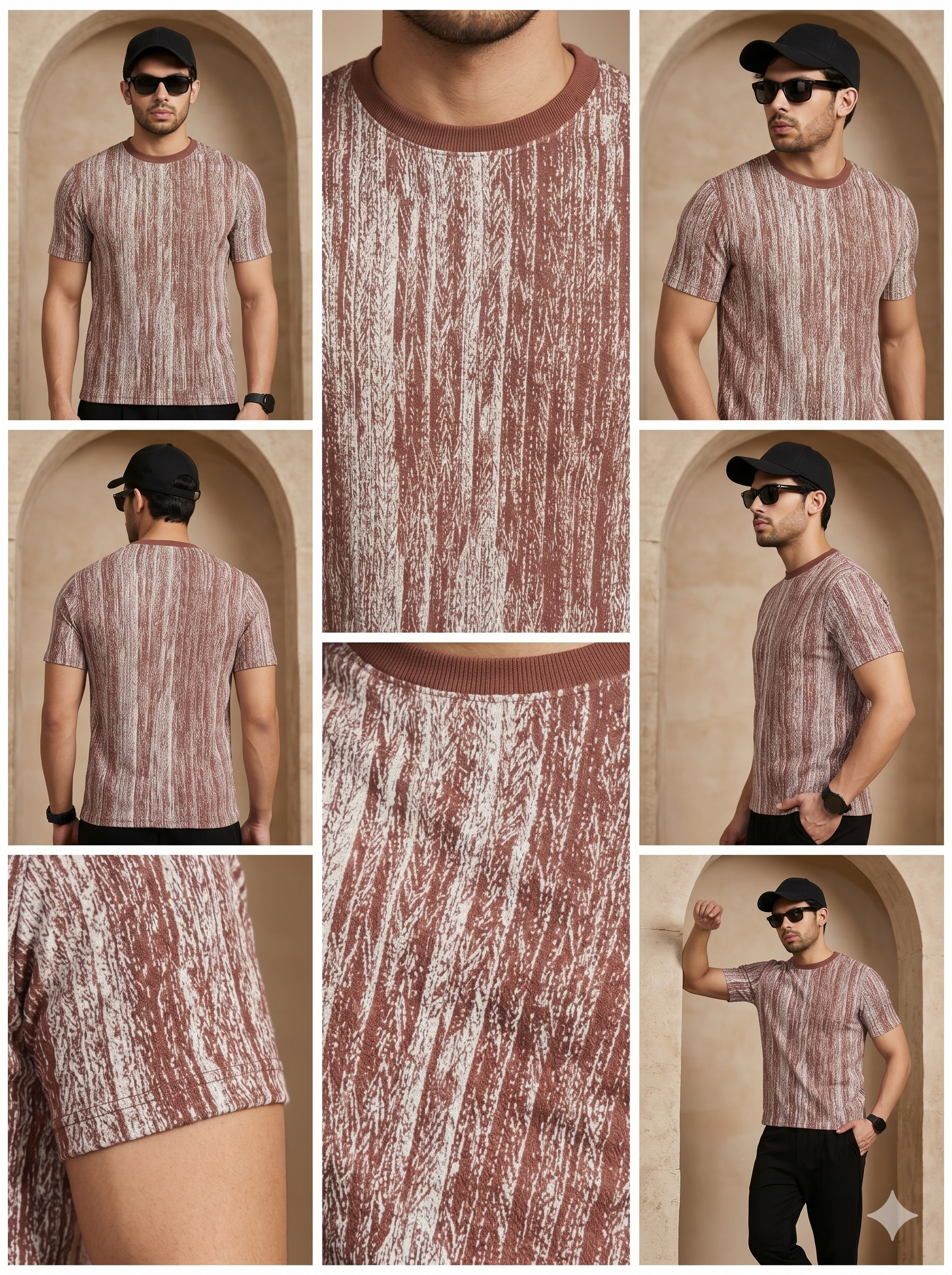 Taupe Abstract Jacquard Tee