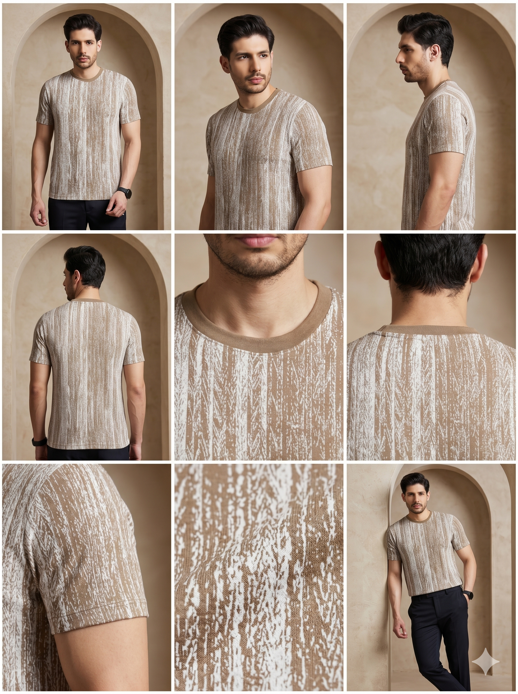 Taupe Abstract Jacquard Tee