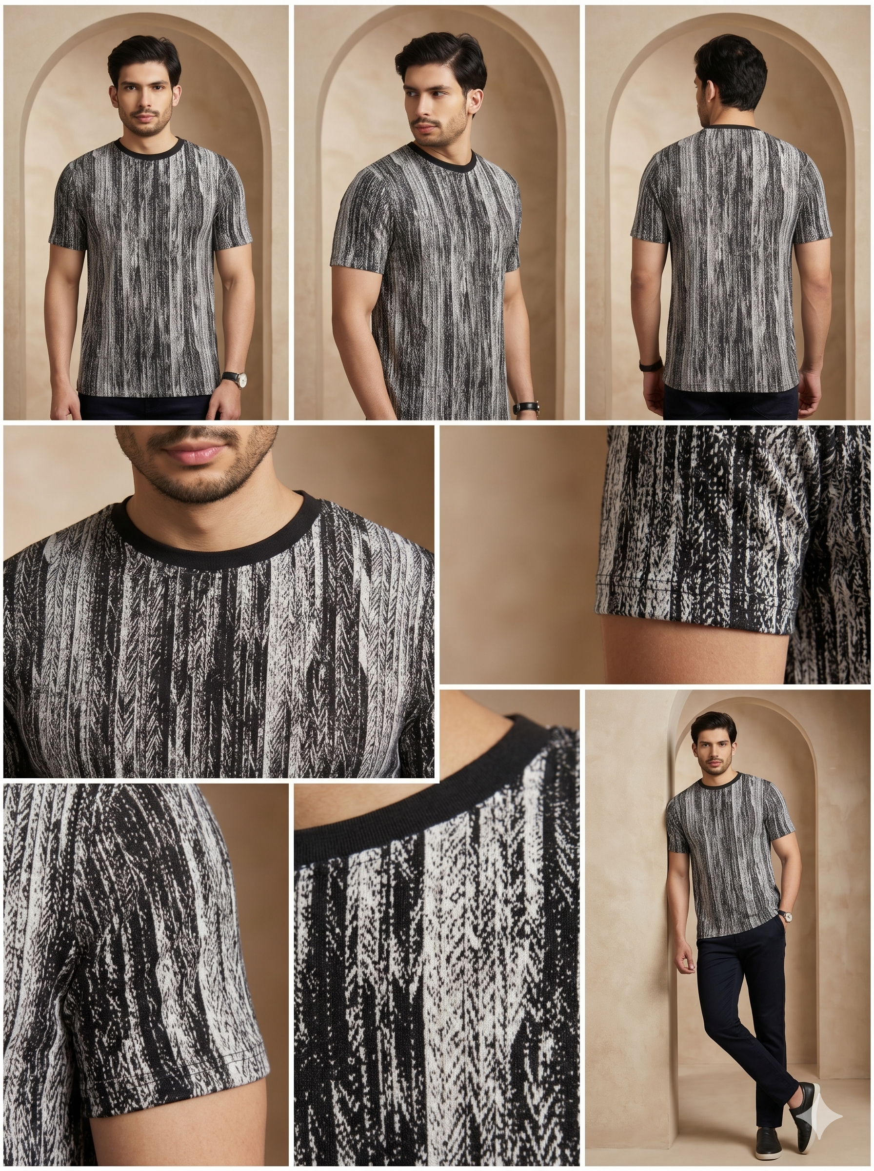 Taupe Abstract Jacquard Tee