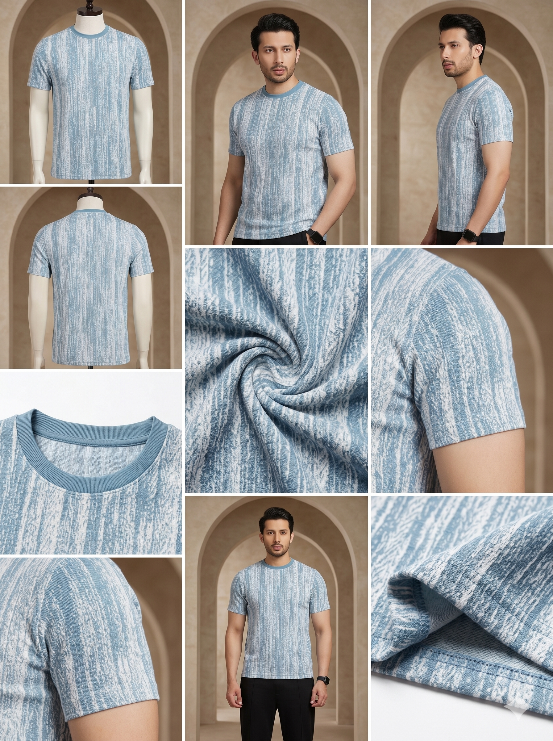 Taupe Abstract Jacquard Tee