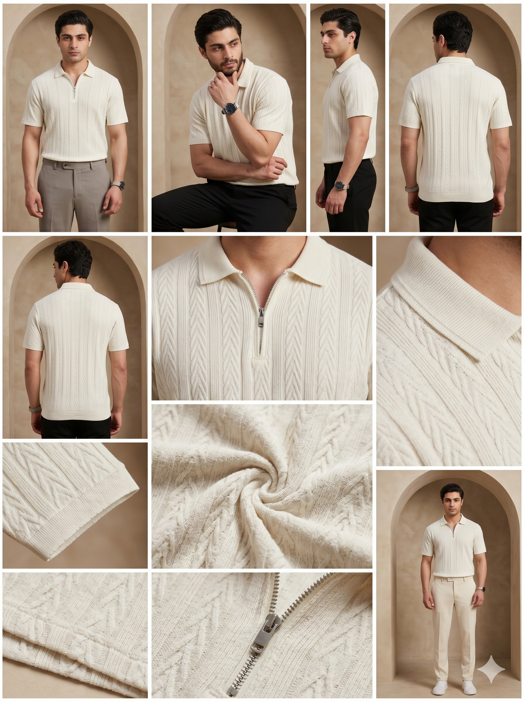 The Vanguard Cable-Knit Quarter-Zip Polo